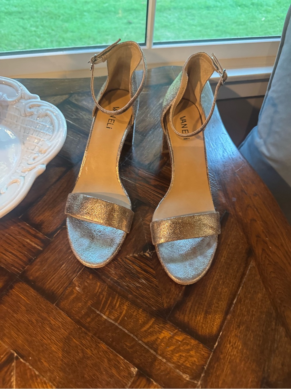 Vaneli Metallic Rose Gold Ankle-Strap Heels